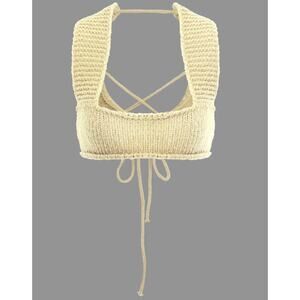 Micas Women's Small Cream Yellow Braided Tie Knit Cami Top